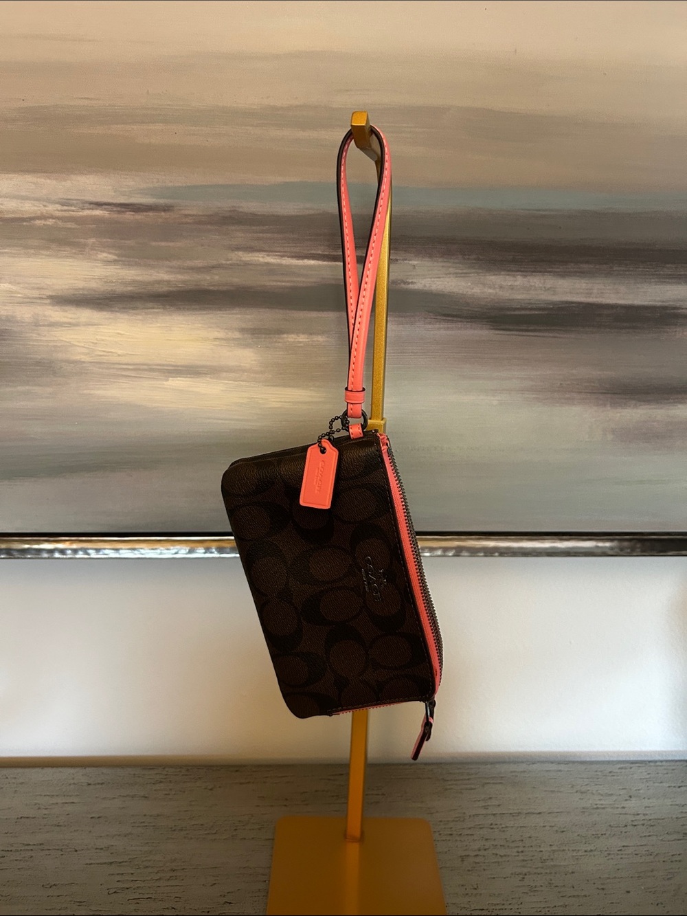 Coach Double corner Zip Signature Wristlet NWT